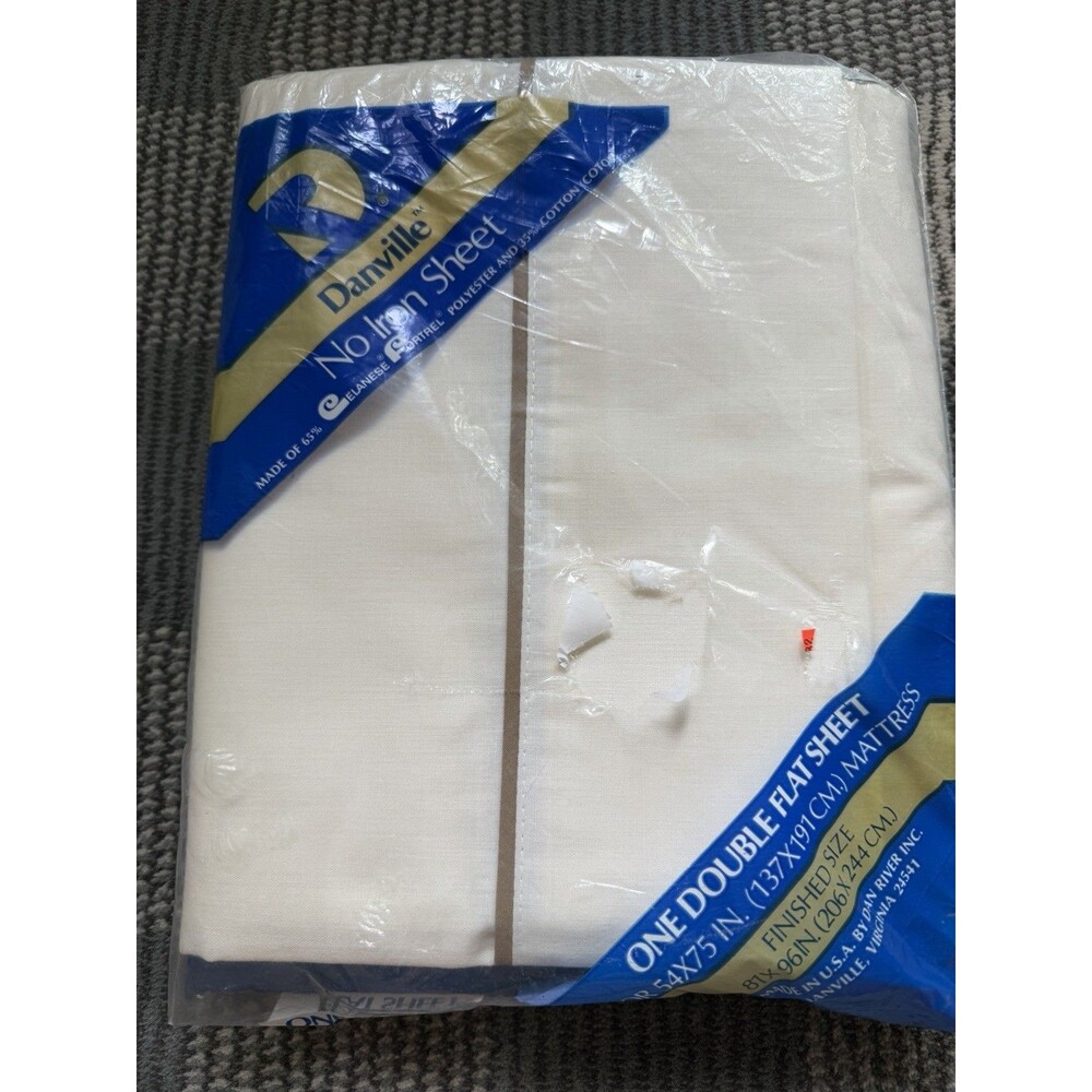 Danville Full Double Flat White Sheet No Iron Cotton Polyester NOS
